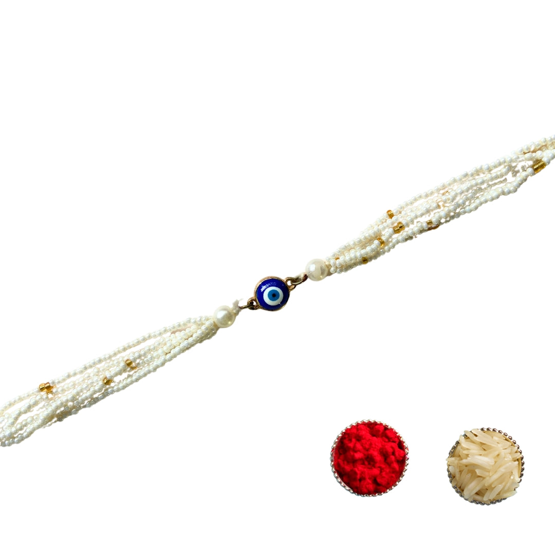 Evil Eye white beads Rakhi for Women