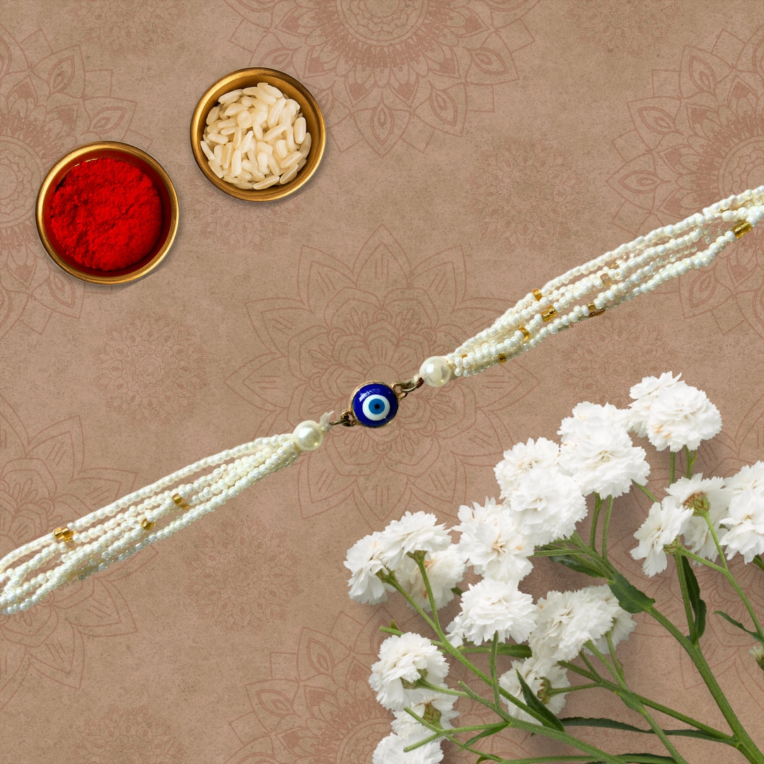 Evil Eye white beads Rakhi for Women