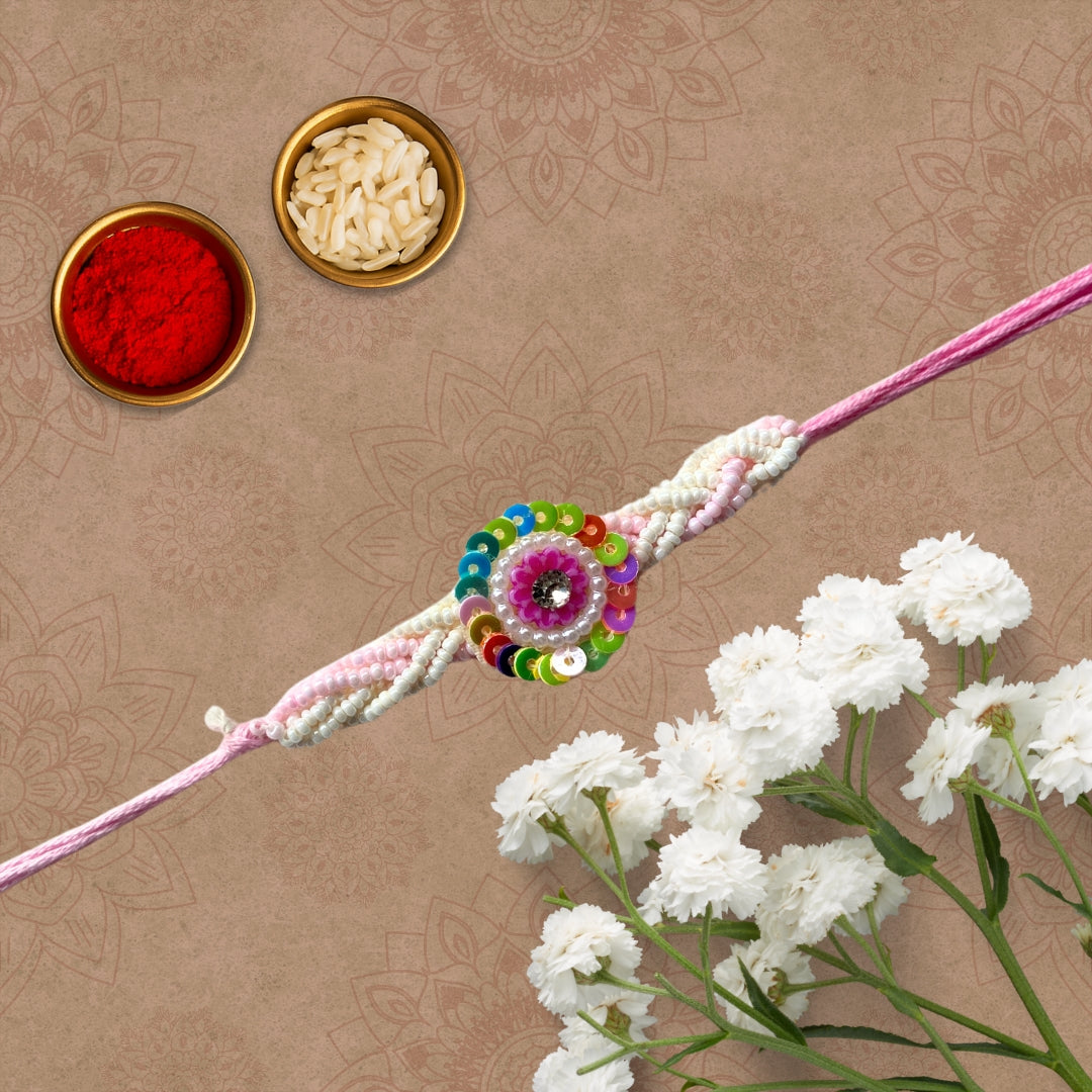 Rainbow White Beads rakhi