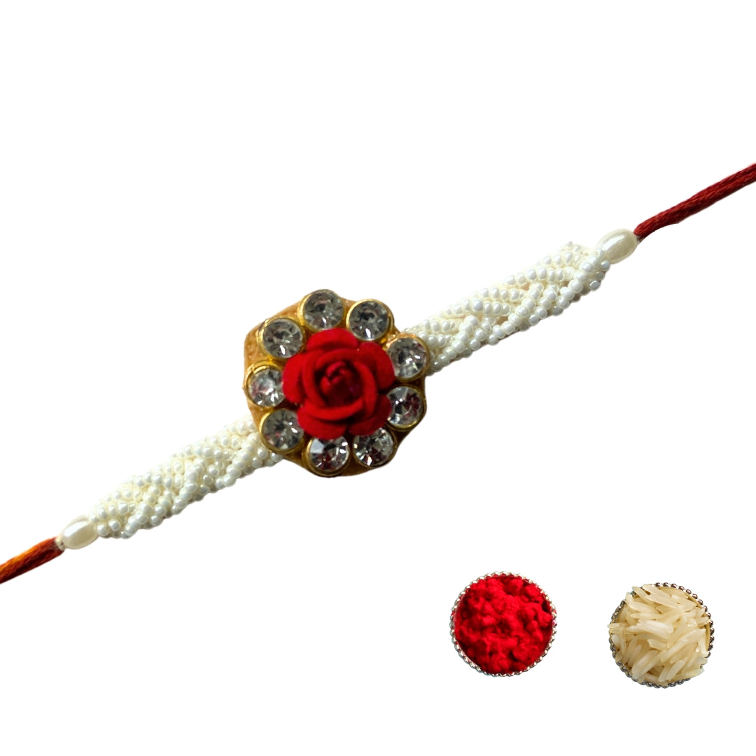 Rose White beads Rakhi