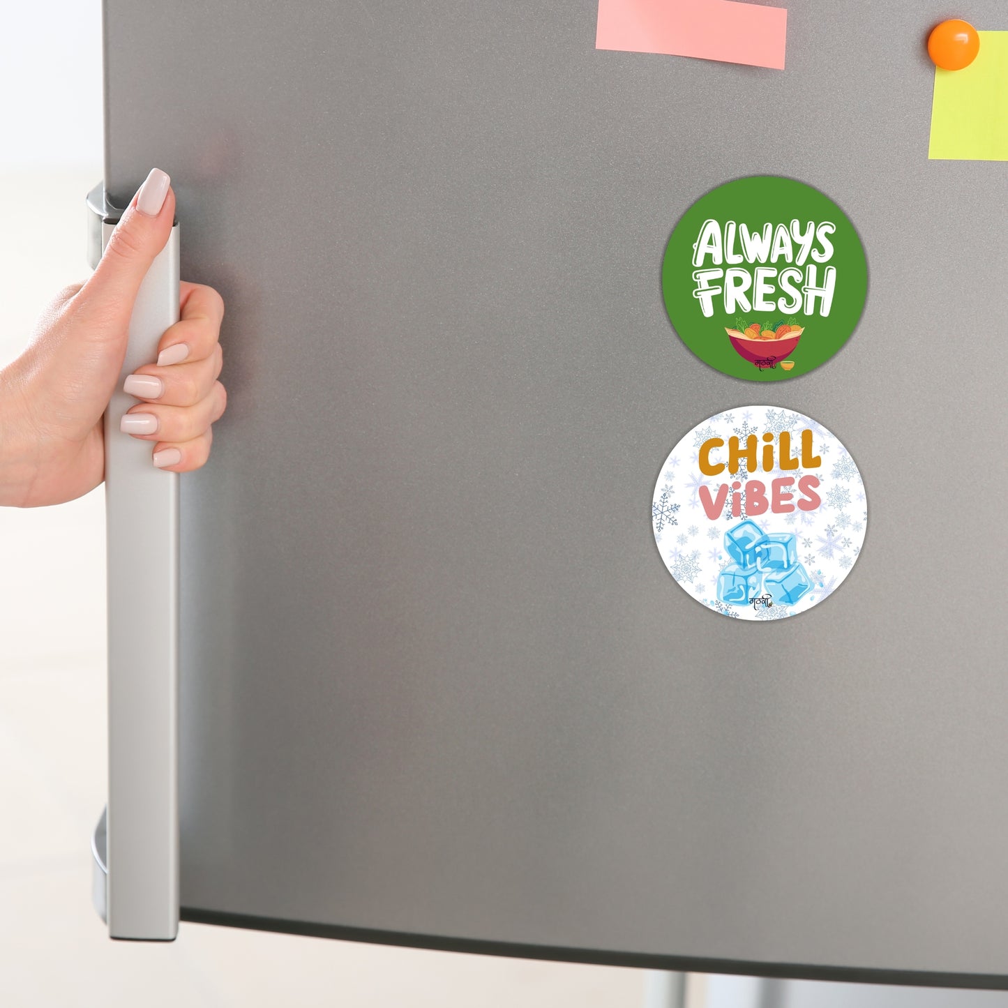 Chill Vibes and Always Fresh Set of 2 Quoted Fridge Magnet for Refrigerator