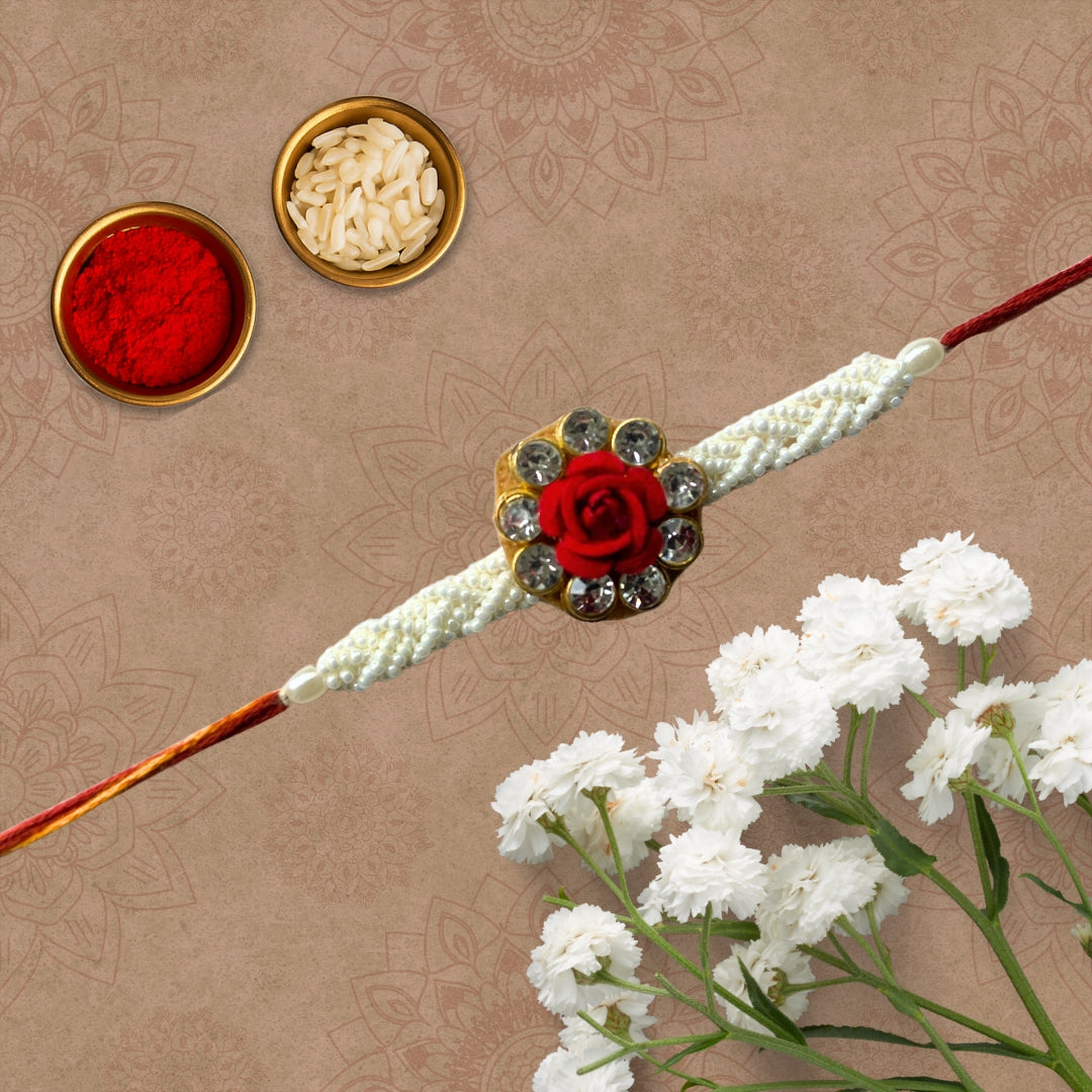 Rose White beads Rakhi