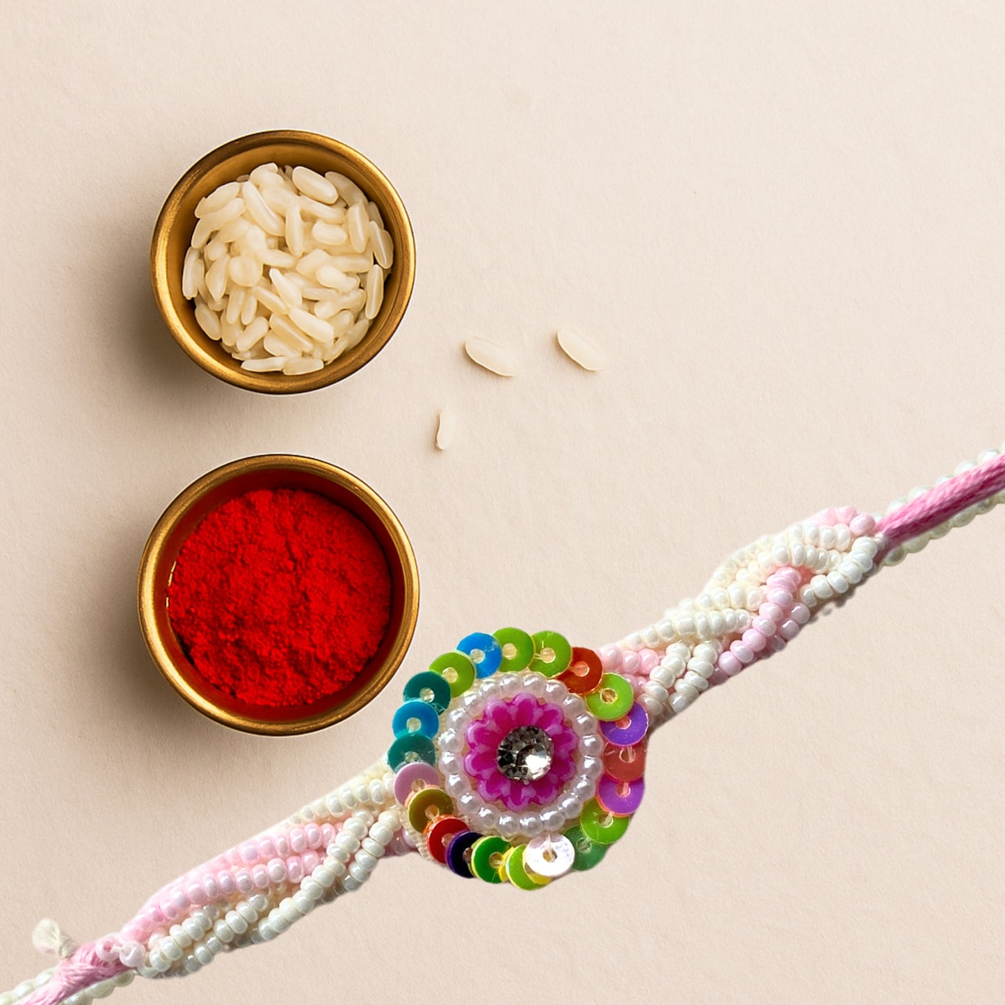 Rainbow White Beads rakhi