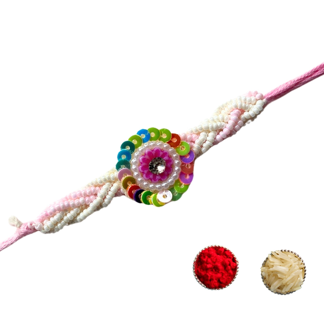 Rainbow White Beads rakhi