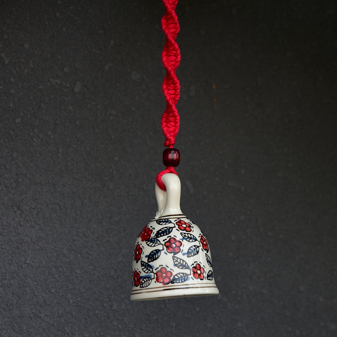 Red Handmade Macrame Ceramic Bells Bohemian Home Wall Décor