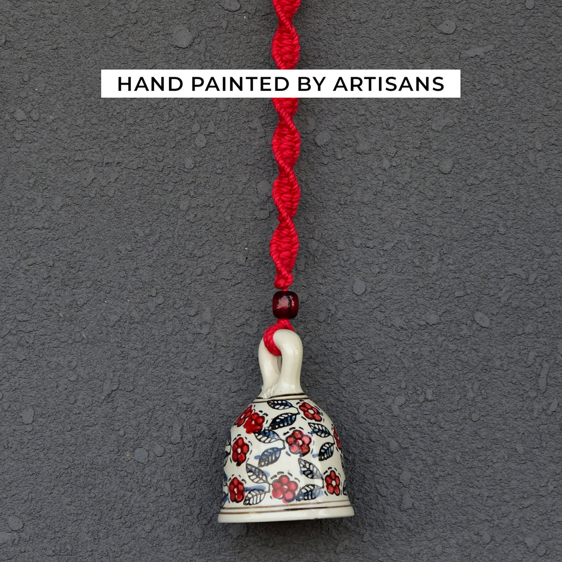 Red Handmade Macrame Ceramic Bells Bohemian Home Wall Décor