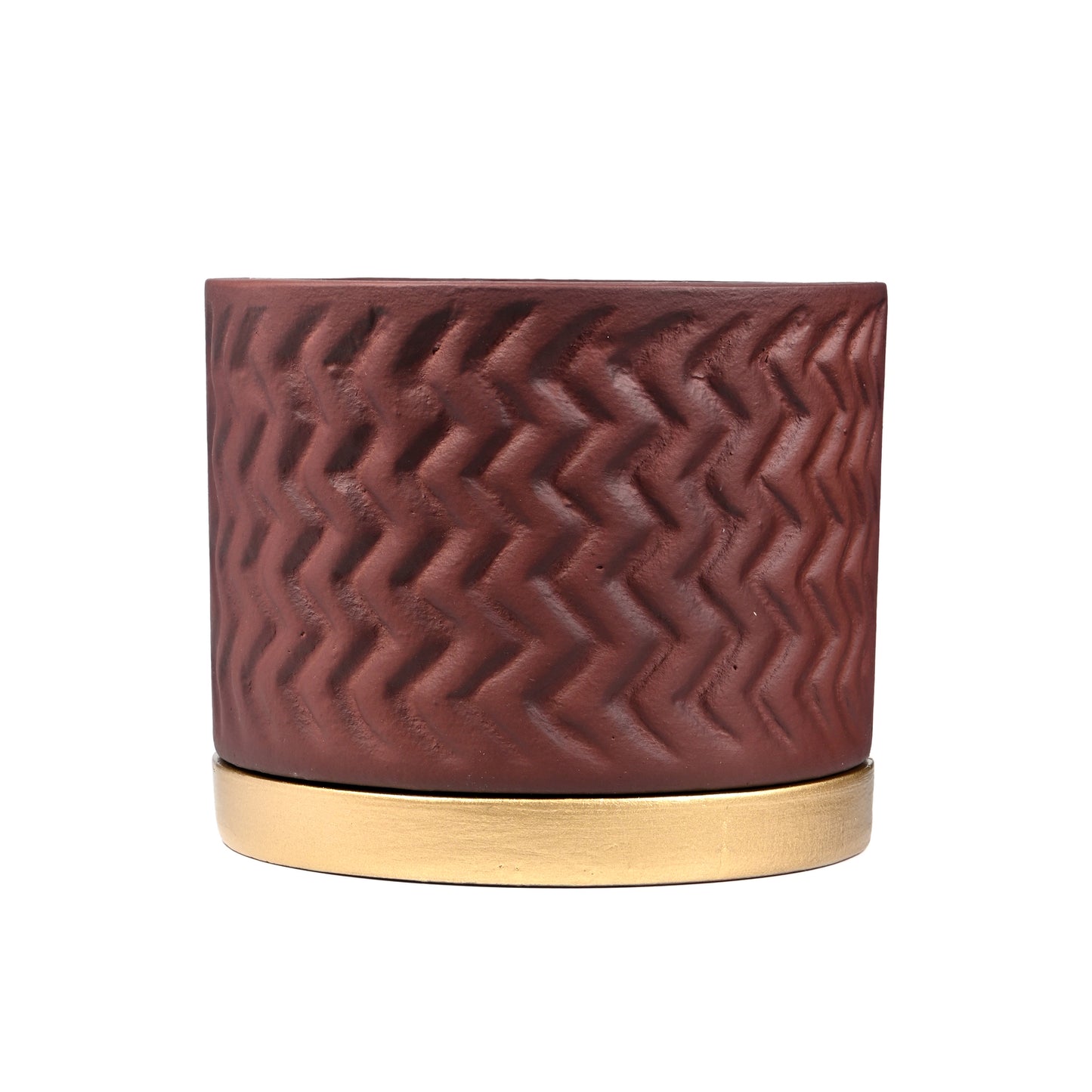 Brown Room/Table Planter with Golden Tray, Handcrafted Terracotta Planter (Plant not included)