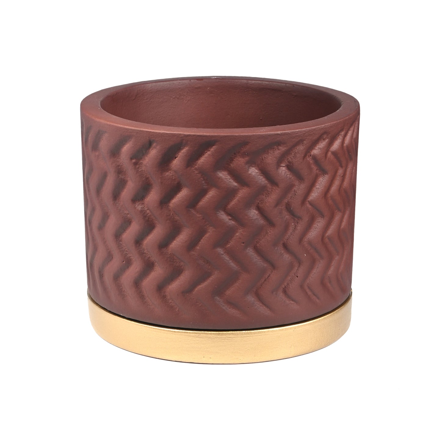 Brown Room/Table Planter with Golden Tray, Handcrafted Terracotta Planter (Plant not included)
