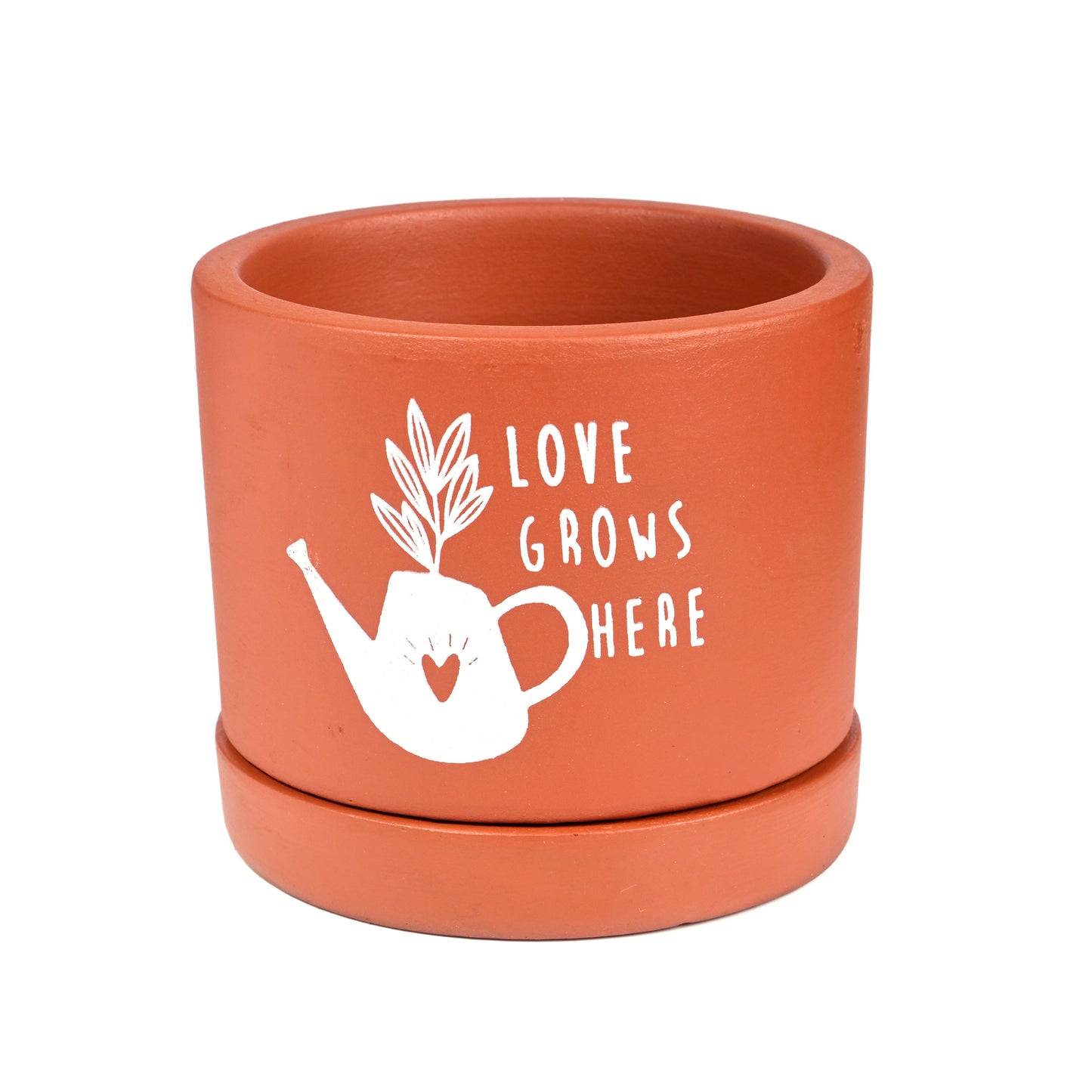 Love Grows here small Room Planter with Tray, Handcrafted Terracotta Planter (Plant not included)