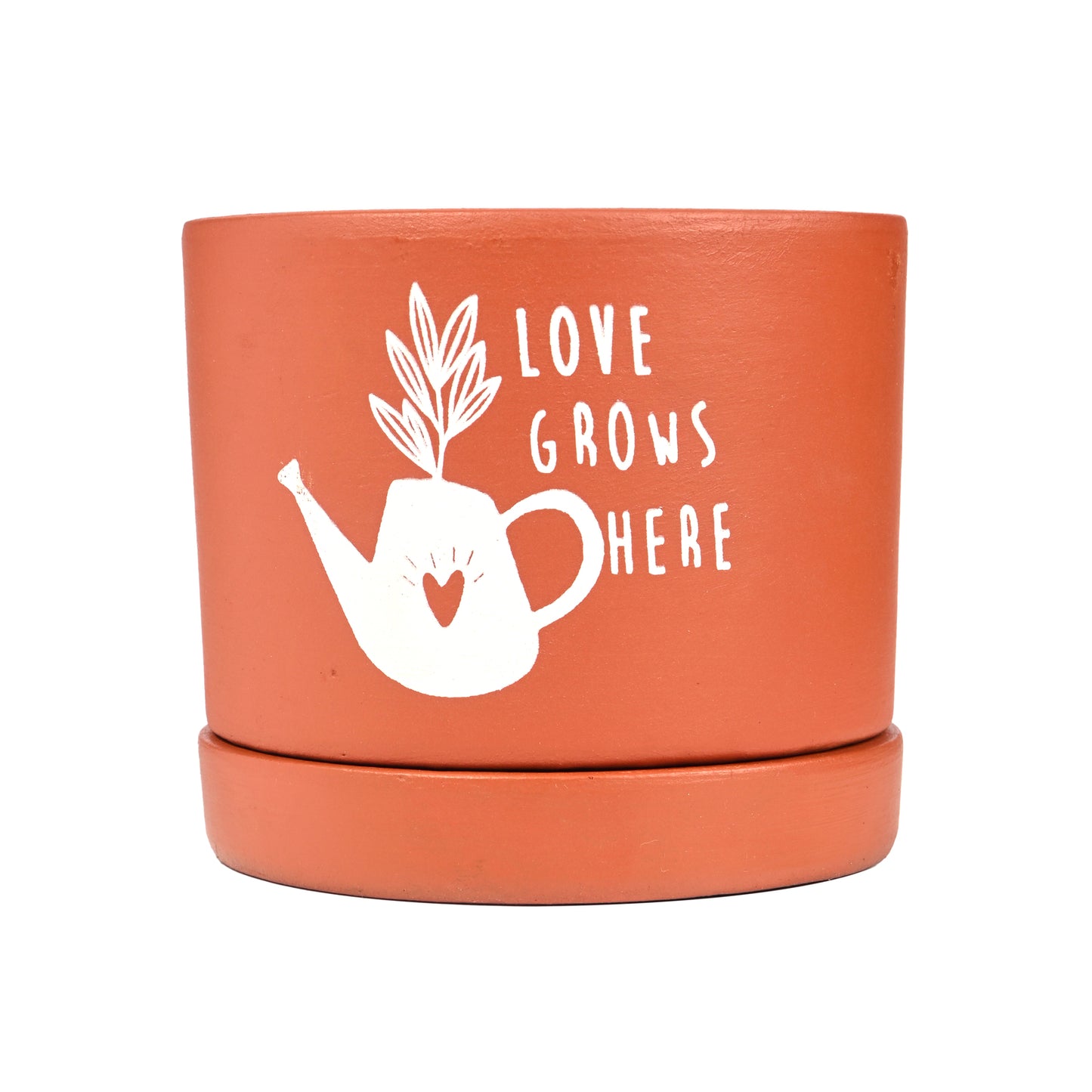 Love Grows here small Room Planter with Tray, Handcrafted Terracotta Planter (Plant not included)