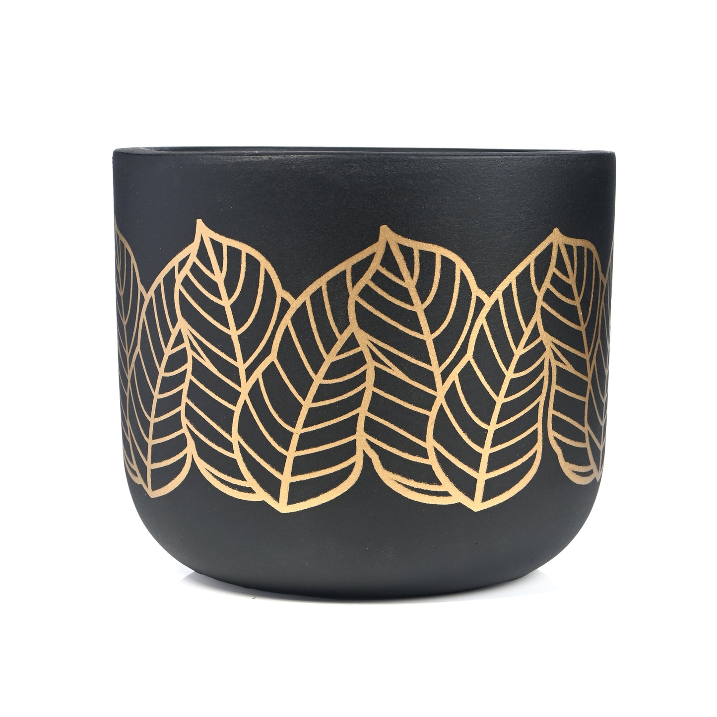 Matte Black Golden Leaves Room/Table Planter, Handcrafted Terracotta Planter (Plant not included)