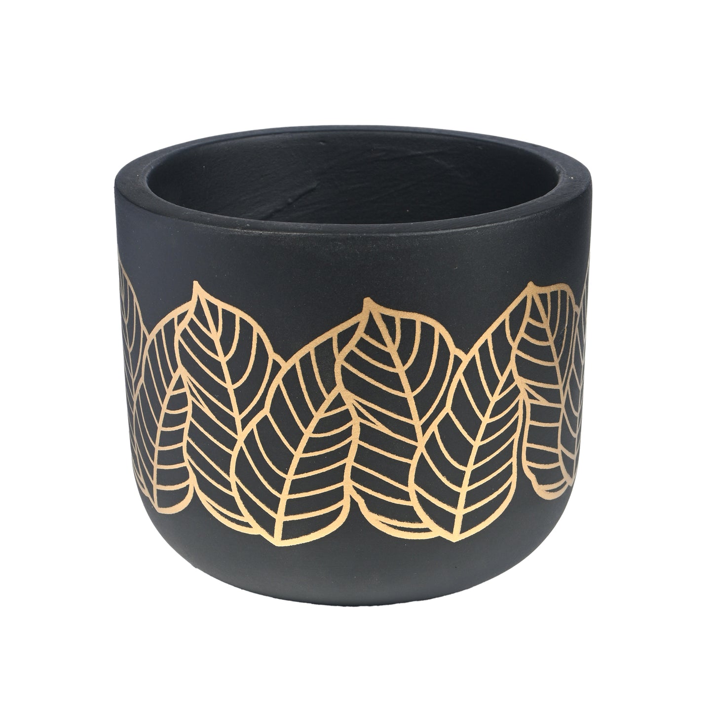 Matte Black Golden Leaves Room/Table Planter, Handcrafted Terracotta Planter (Plant not included)