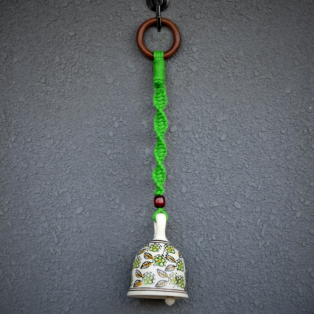 Green Handmade Macrame Ceramic Bells Bohemian Home Wall Décor