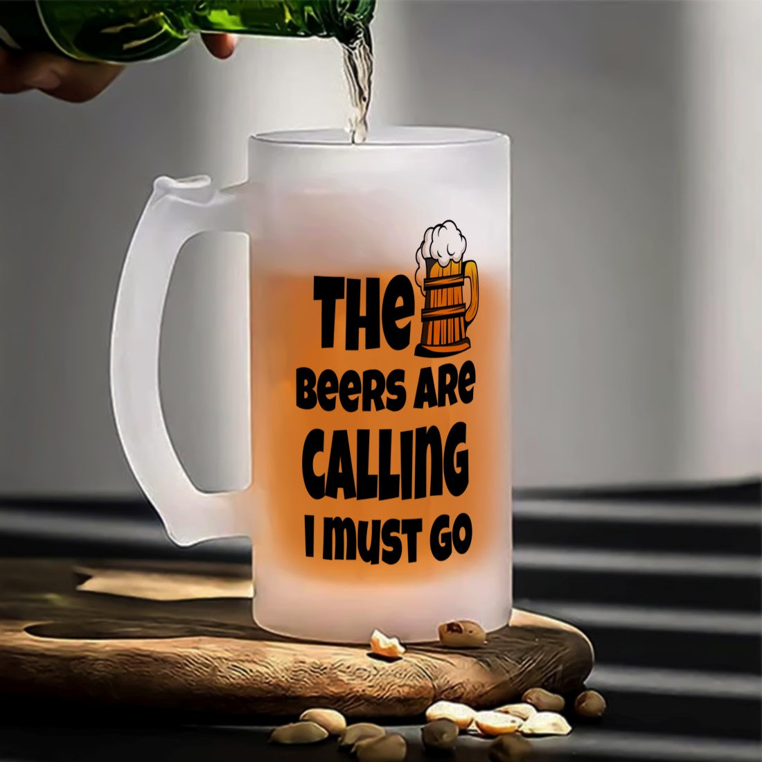 The Beers are Calling I must Go Frosted Printed Beer Mug