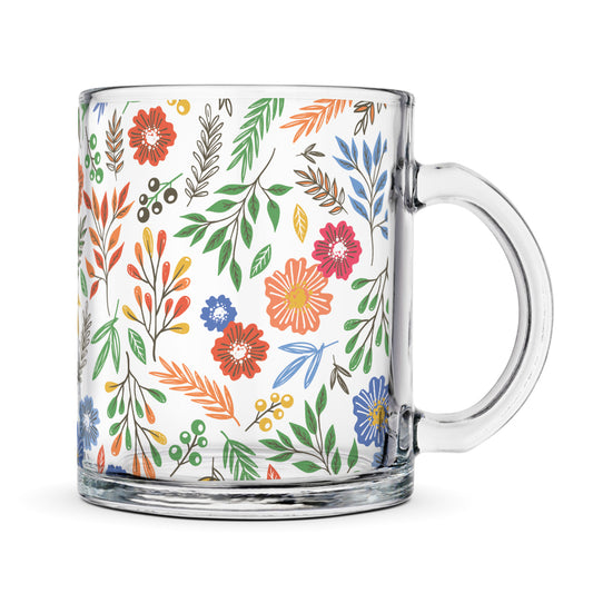 Transparent Coffee Mug Sturdy & Durable Glass mug with Handle - Floral