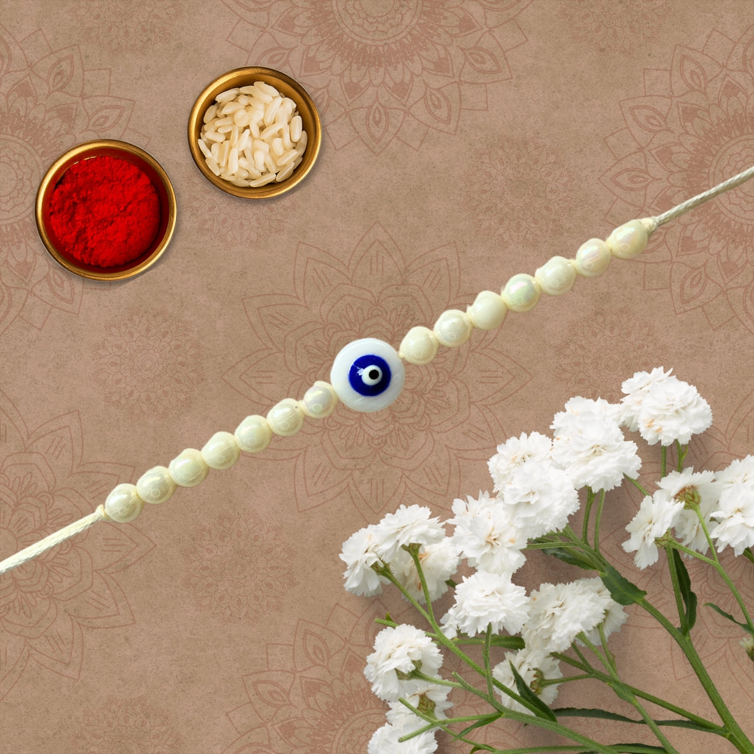 Evil Eye white beads Rakhi