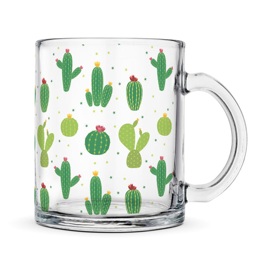 Transparent Coffee Mug Sturdy & Durable Glass mug with Handle - Cactus