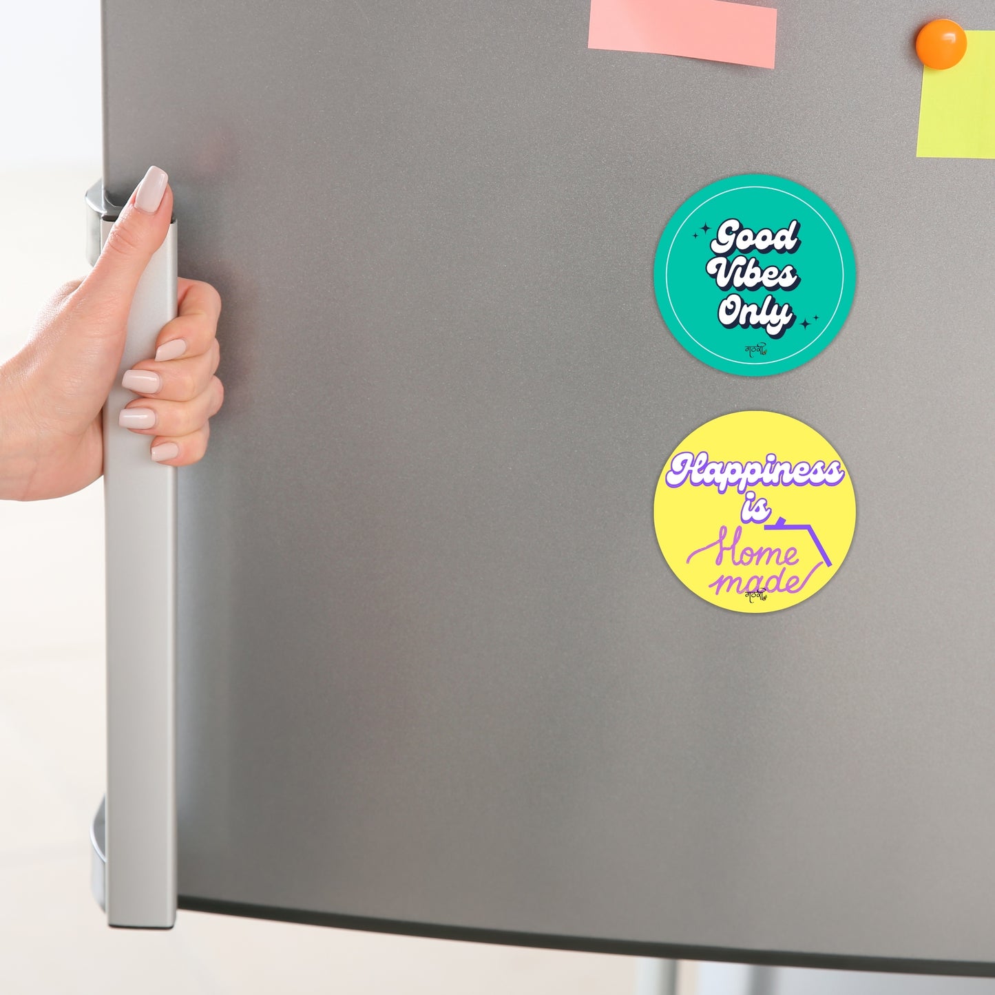 Good vibes only and Happiness is Homemade Set of 2 Quoted Fridge Magnet for Refrigerator