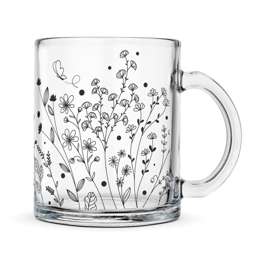 Transparent Coffee Mug Sturdy & Durable Glass mug with Handle - Vines