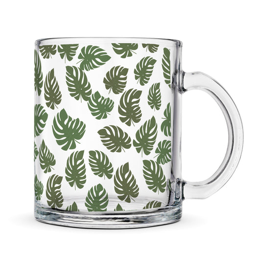 Transparent Coffee Mug Sturdy & Durable Glass mug with Handle - Leaves