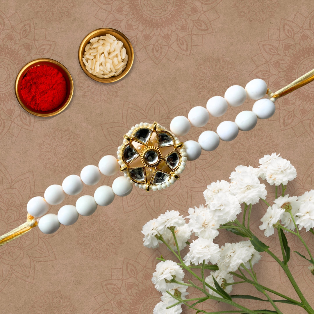 White beads Kundan rakhi