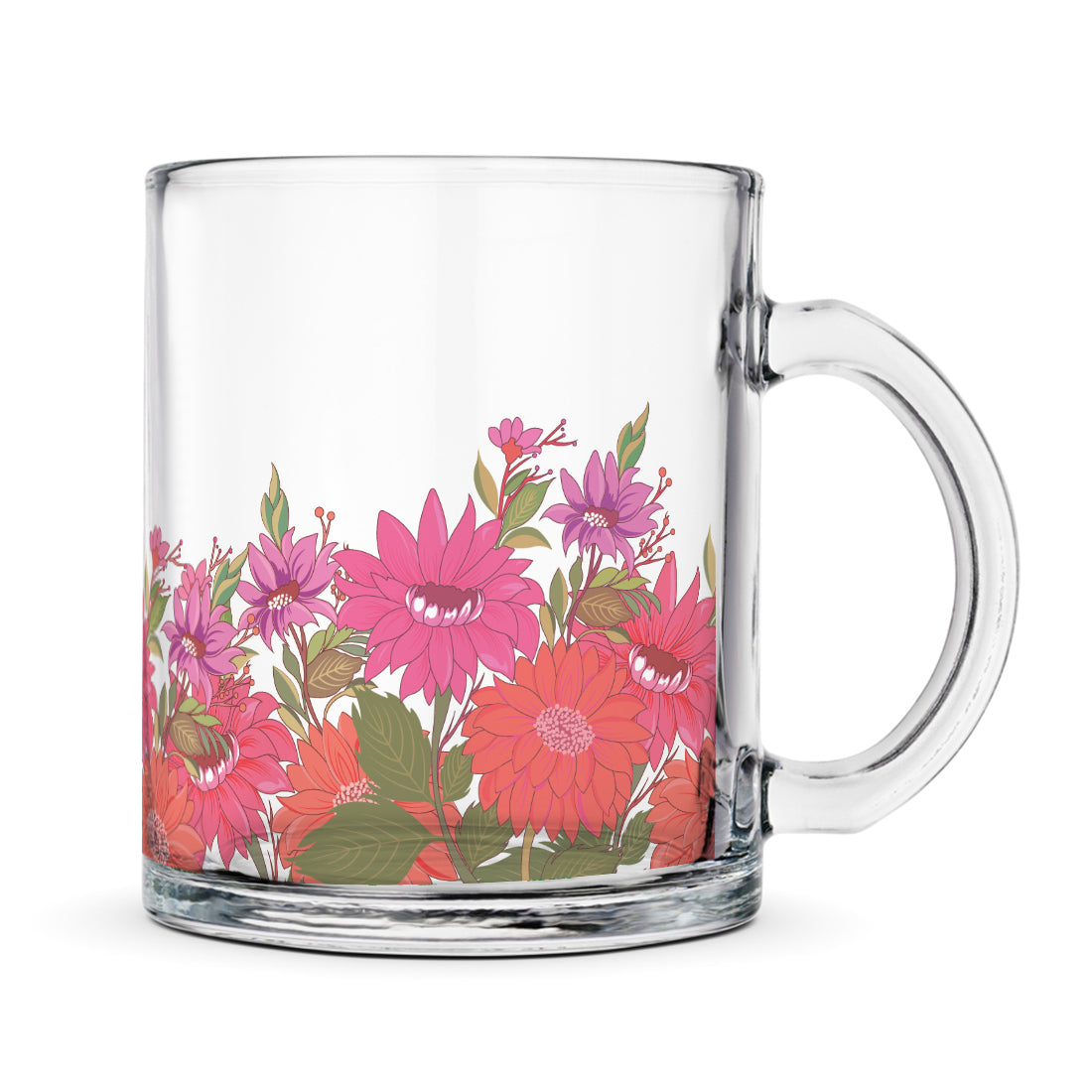 Transparent Coffee Mug Sturdy & Durable Glass mug with Handle - Flora