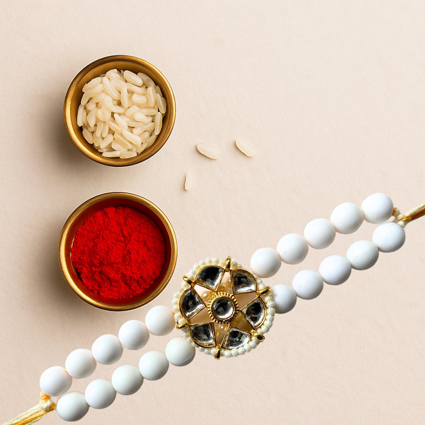 White beads Kundan rakhi