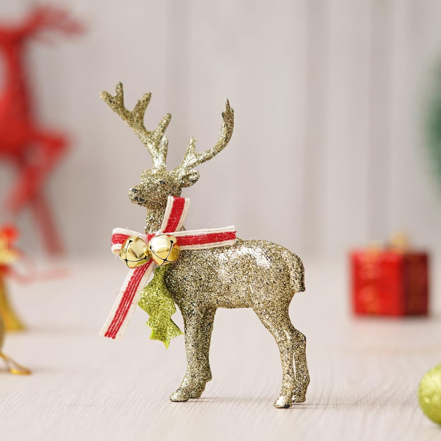 Glitter Golden Reindeer Statue | Christmas Tree Decoration Items | Christmas Hanging Ornaments Props | Xmas Decorations Items for Home Living Room Office Church Décor (Single Piece Only)