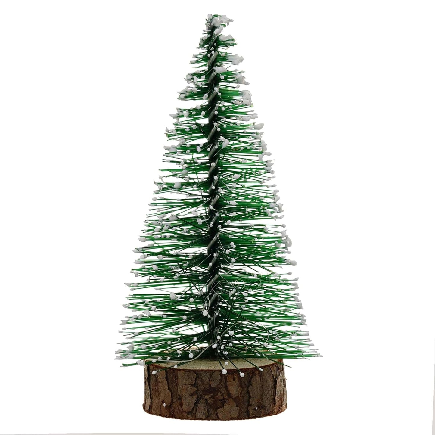 Green Artificial Frosted Bottle Brush Christmas Tree Wooden Base (10Cm, Single Piece) Small Christmas Tree for Table Home Office Church Decor Merry Christmas Decorations Items Christmas Gifts