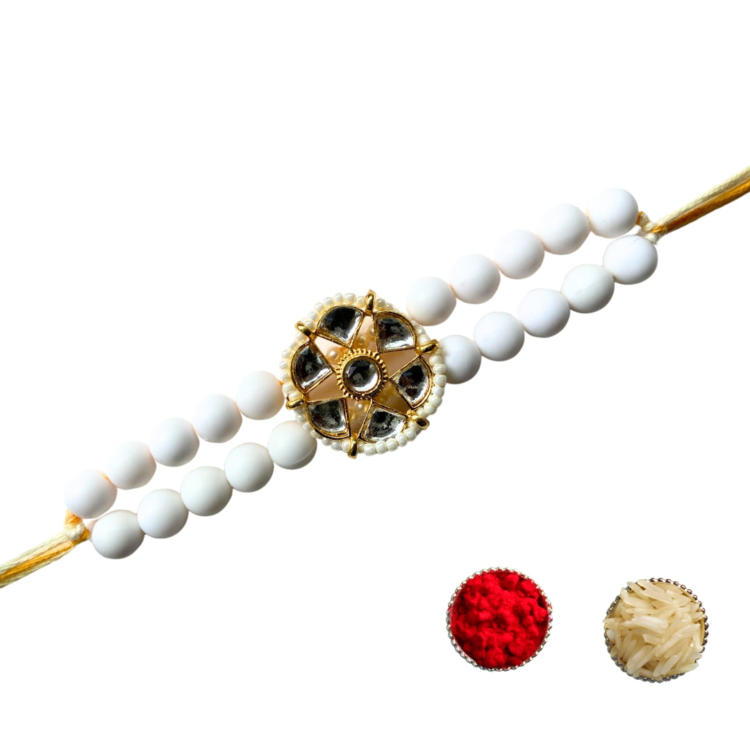 White beads Kundan rakhi