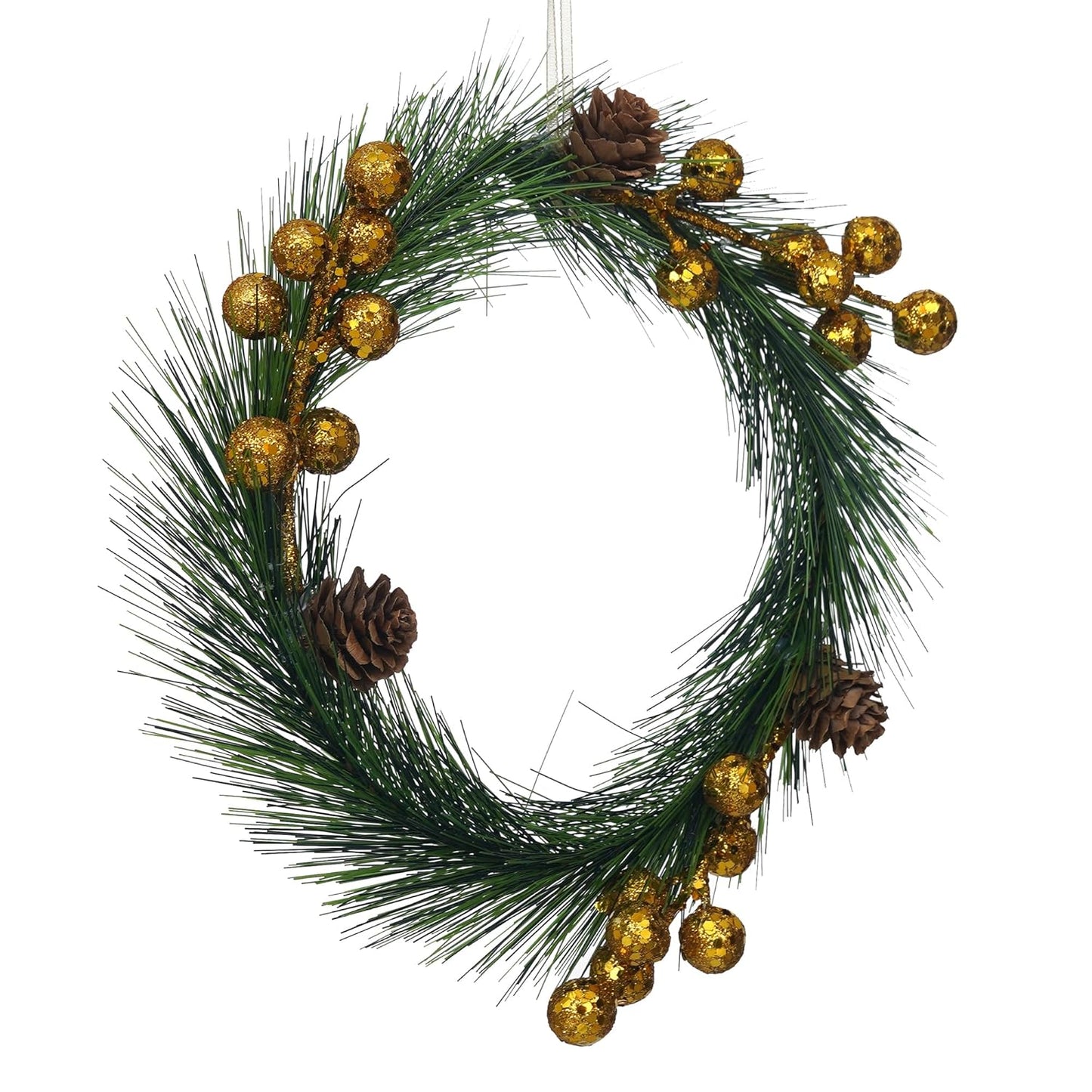 Green Merry Christmas Wreath with Golden Balls Flowers | Wreaths for Front Door Garland | Xmas Gifts Ornaments Props | Merry Christmas Decorations Items for Home