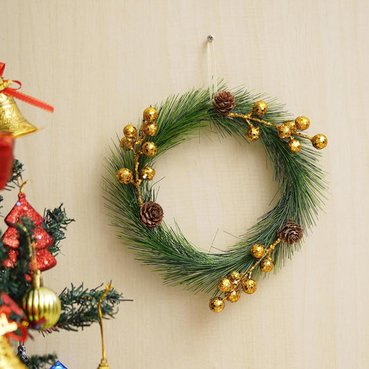Green Merry Christmas Wreath with Golden Balls Flowers | Wreaths for Front Door Garland | Xmas Gifts Ornaments Props | Merry Christmas Decorations Items for Home