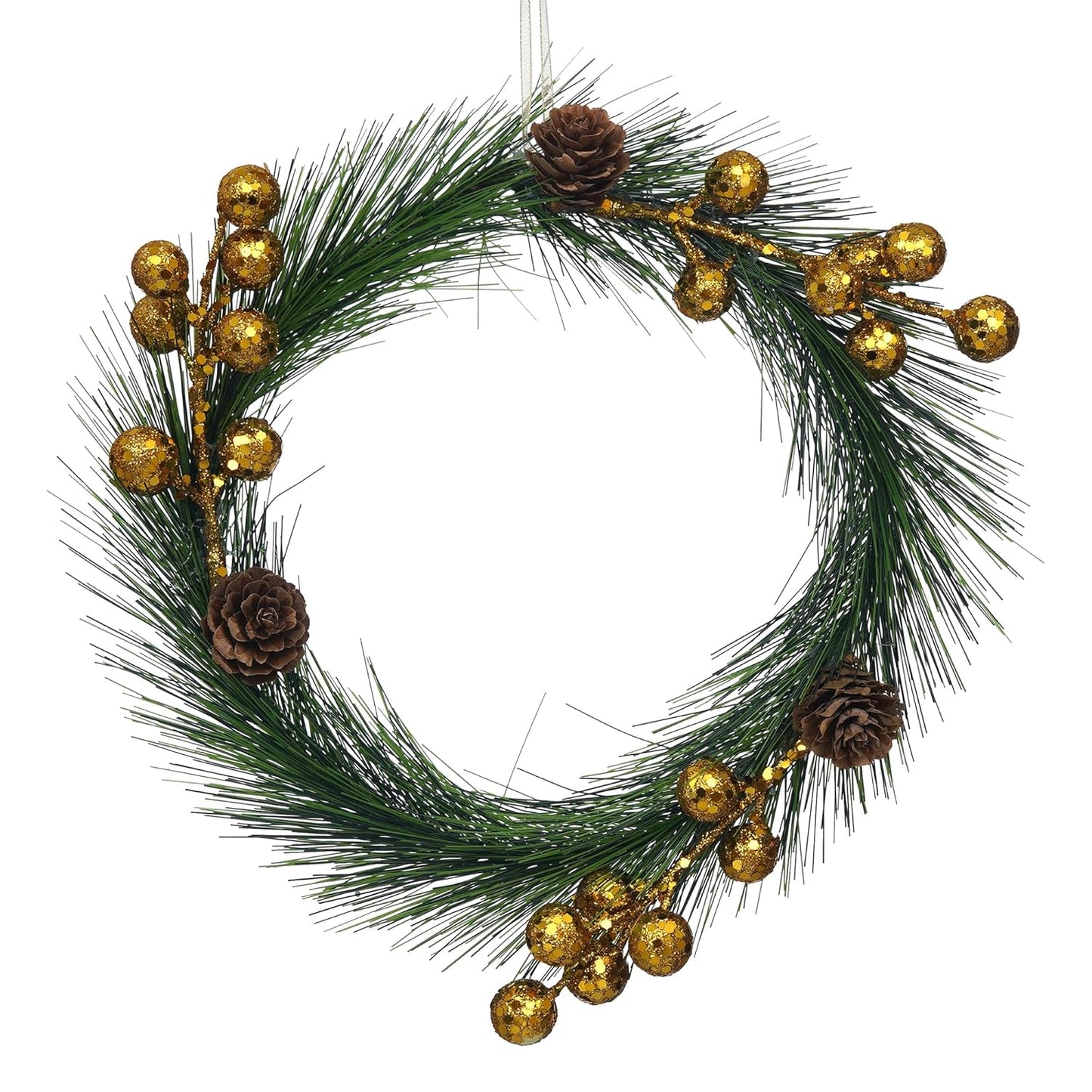 Green Merry Christmas Wreath with Golden Balls Flowers | Wreaths for Front Door Garland | Xmas Gifts Ornaments Props | Merry Christmas Decorations Items for Home