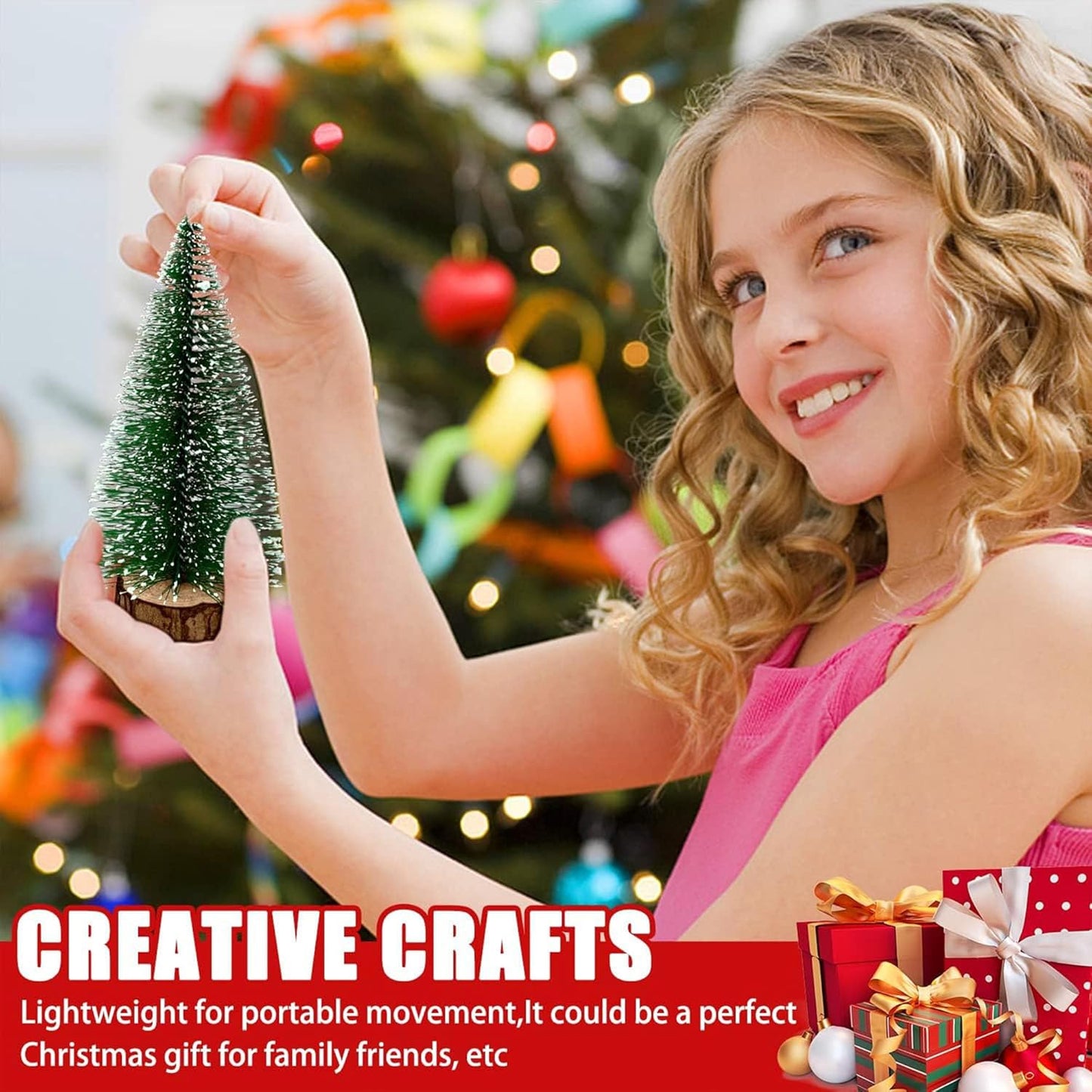 Green Artificial Frosted Bottle Brush Christmas Tree Wooden Base (10Cm, Single Piece) Small Christmas Tree for Table Home Office Church Decor Merry Christmas Decorations Items Christmas Gifts