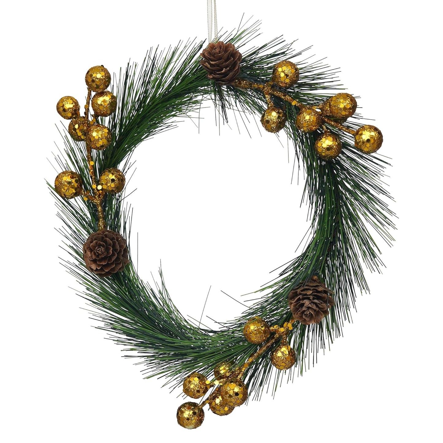 Green Merry Christmas Wreath with Golden Balls Flowers | Wreaths for Front Door Garland | Xmas Gifts Ornaments Props | Merry Christmas Decorations Items for Home