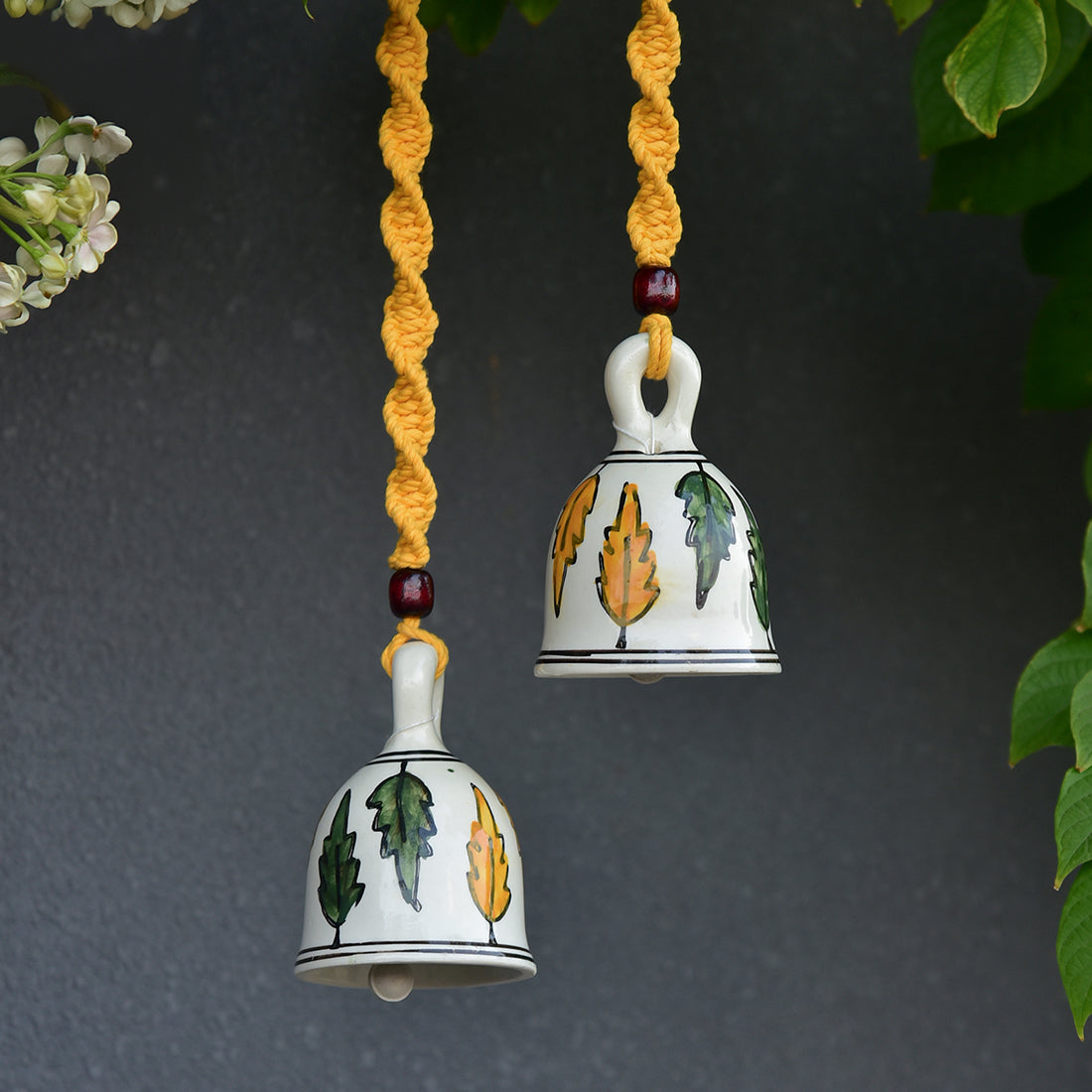 Yellow Handmade Macrame Ceramic Bells Bohemian Home Wall Décor