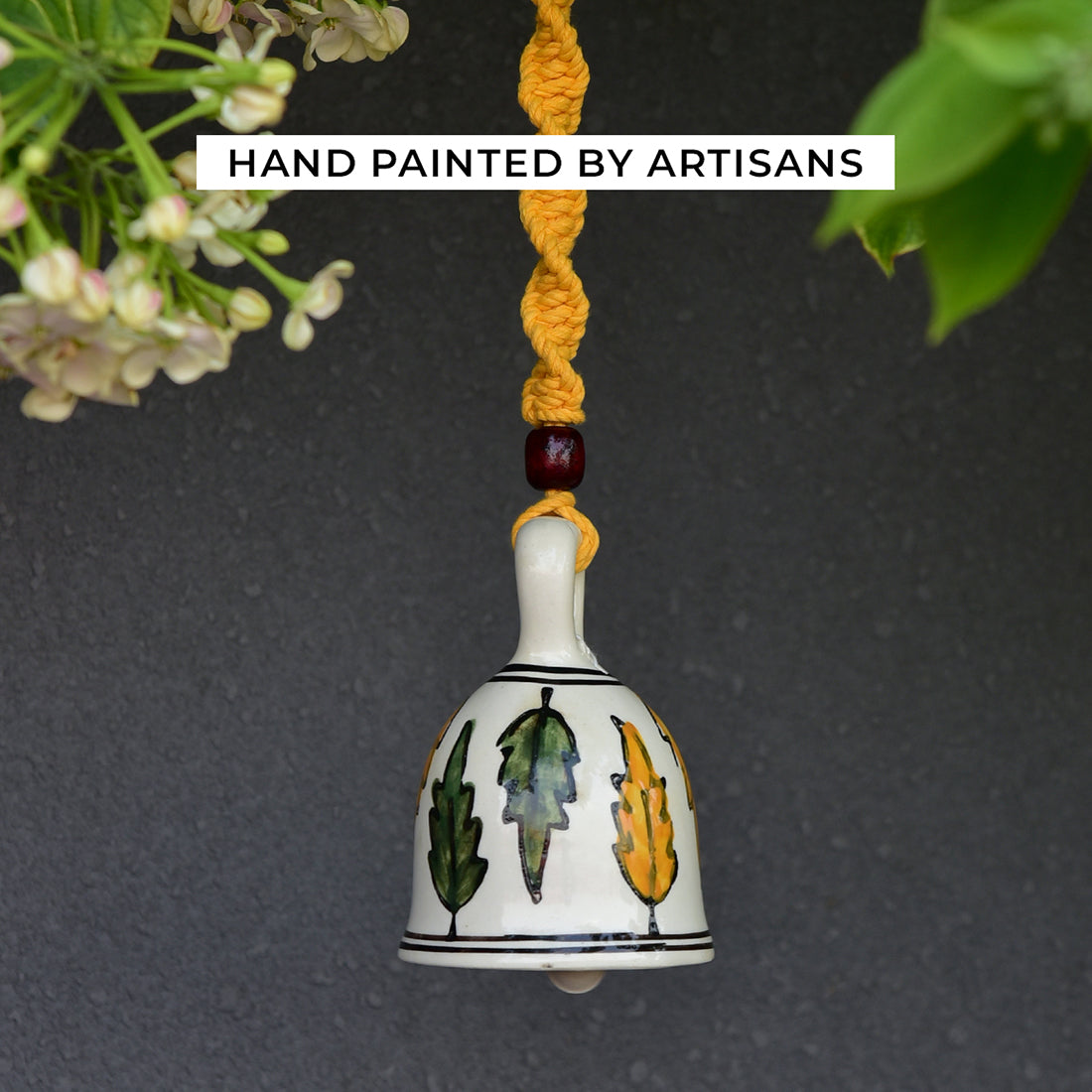 Yellow Handmade Macrame Ceramic Bells Bohemian Home Wall Decor