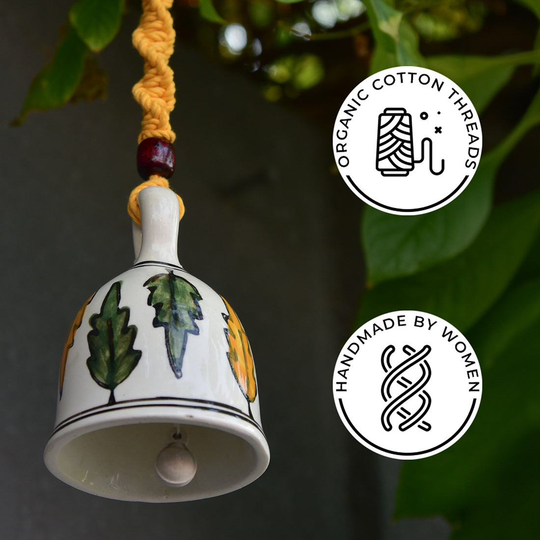 Yellow Handmade Macrame Ceramic Bells Bohemian Home Wall Decor