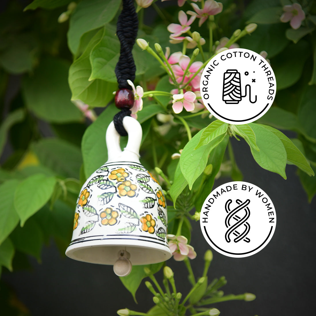 Black Handmade Macrame Ceramic Bells Bohemian Home Wall Décor