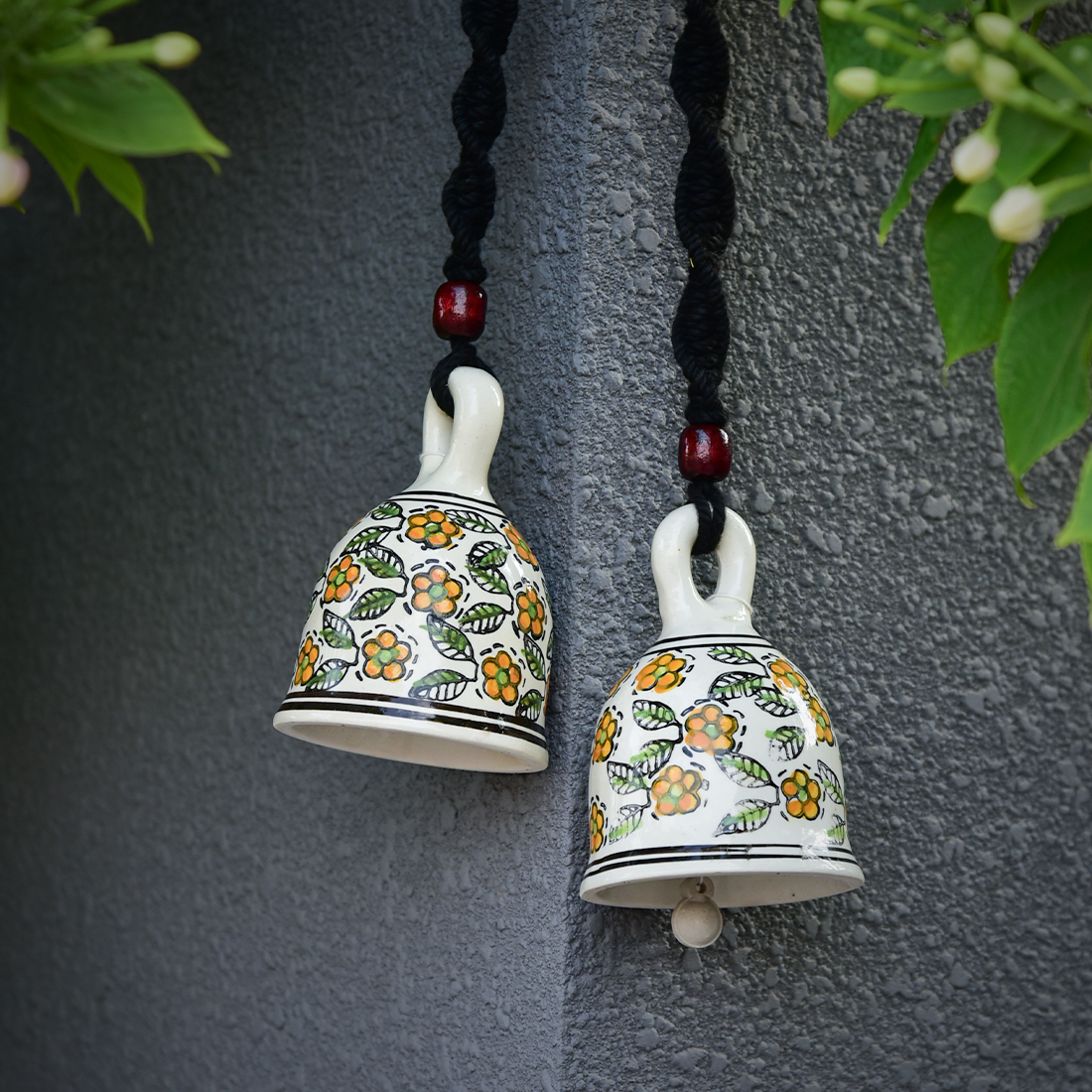 Black Handmade Macrame Ceramic Bells Bohemian Home Wall Décor