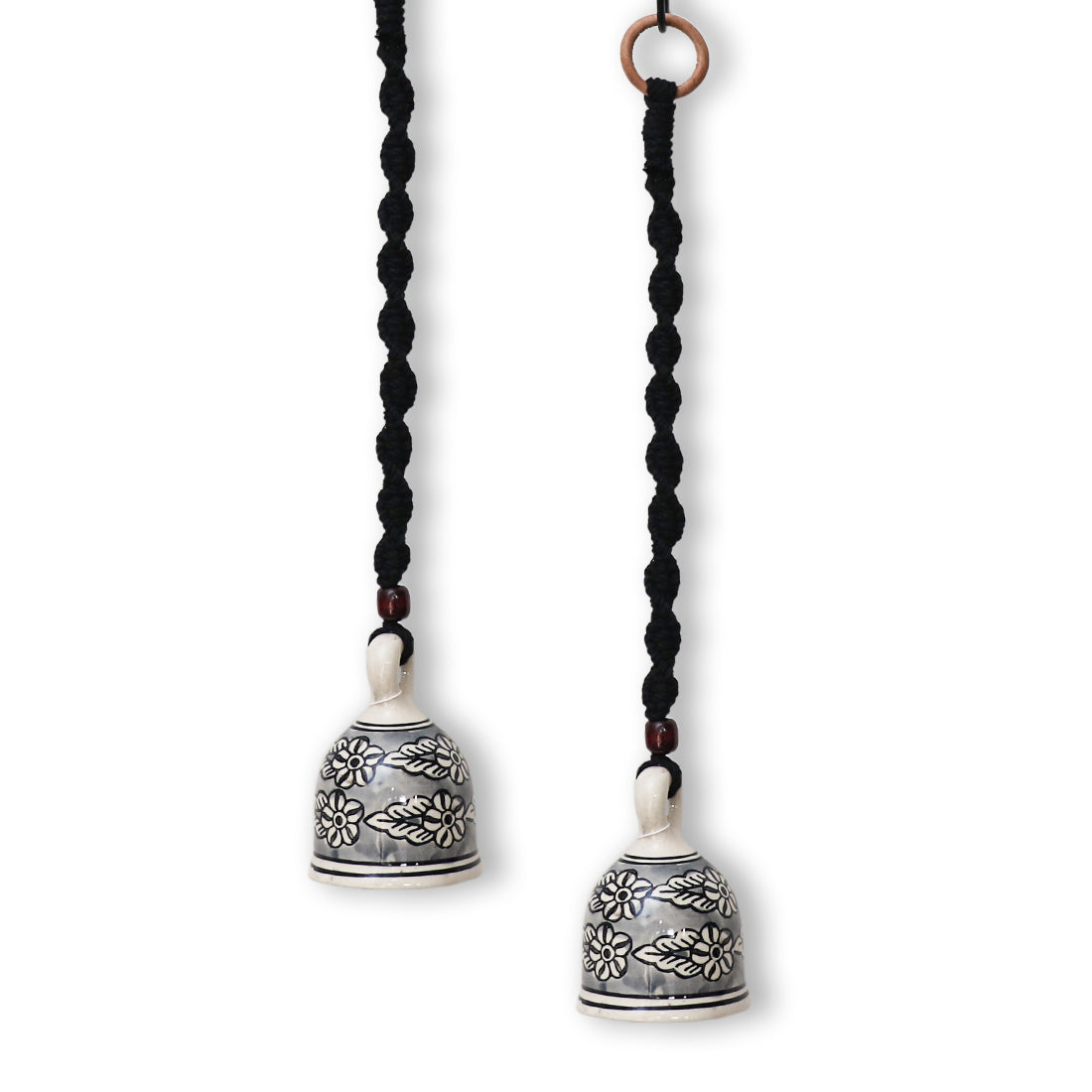 Black Handmade Macrame Ceramic Bells Bohemian Home Wall Décor