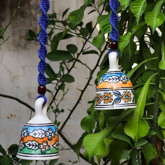 Blue Handmade Macrame Ceramic Bells Bohemian Home Wall Décor