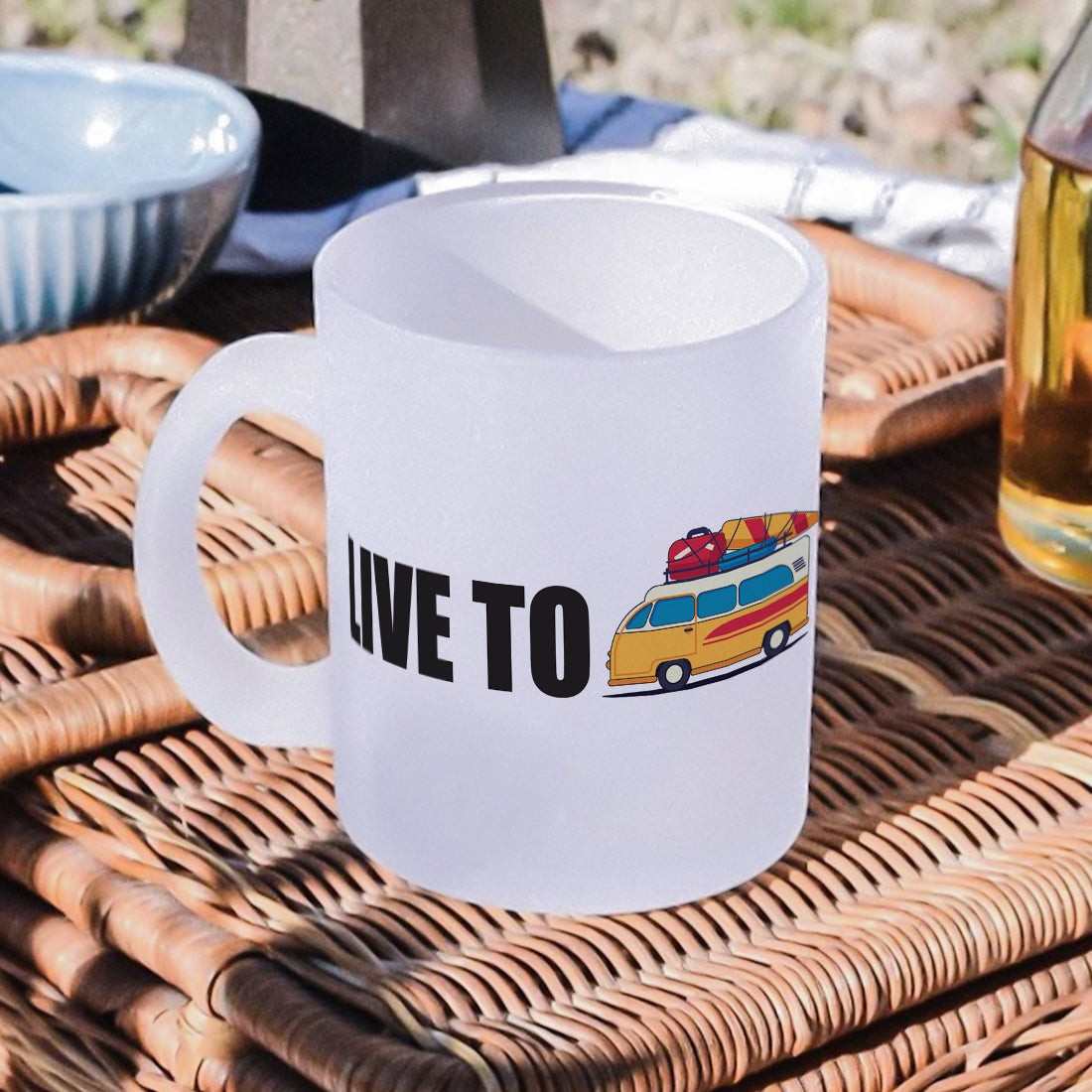 Live to Travel Frosted Glass Coffee Mug