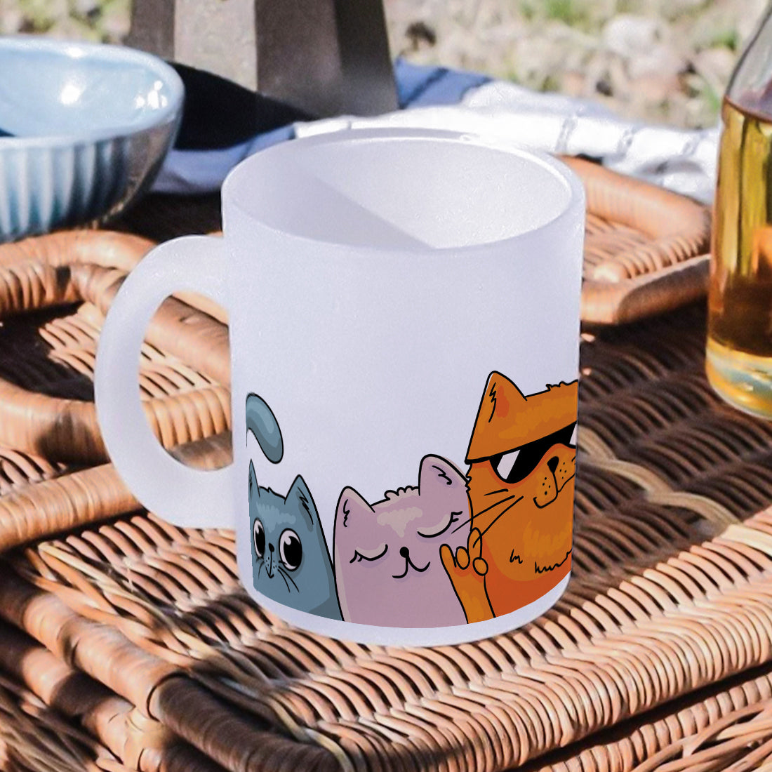 Cats Frosted Glass Coffee Mug