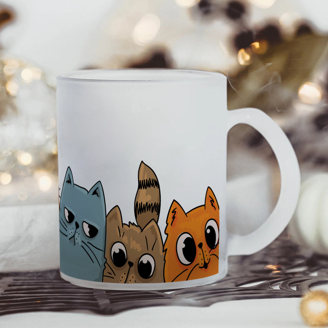 Cats Frosted Glass Coffee Mug