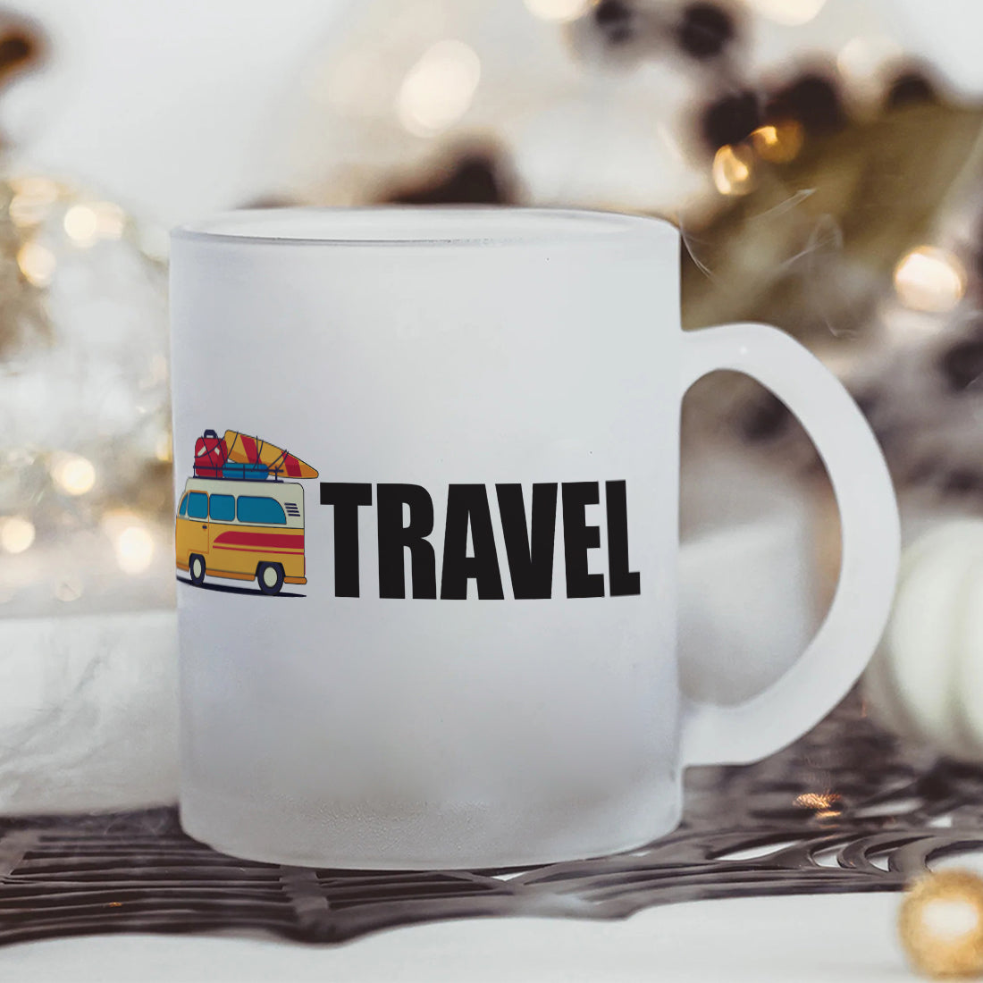 Live to Travel Frosted Glass Coffee Mug