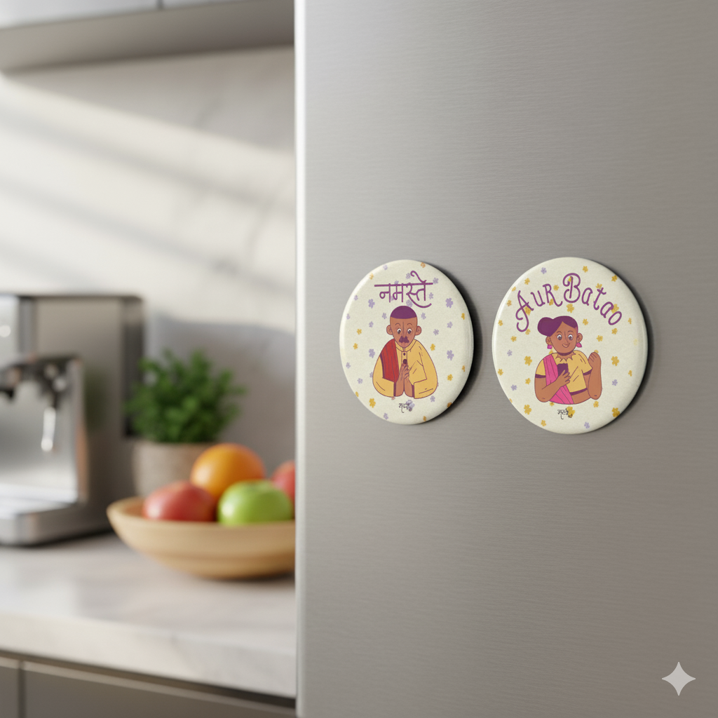 Namaste and Aur Batao Set of 2 Quoted Fridge Magnet for Refrigerator