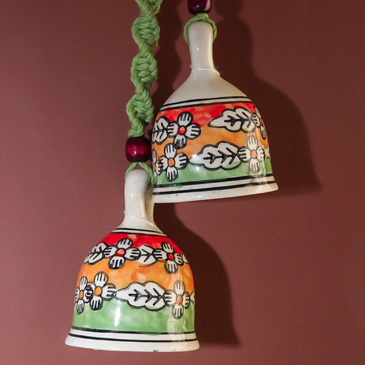 Green Handmade Macrame Ceramic Bells Bohemian Home Wall Décor