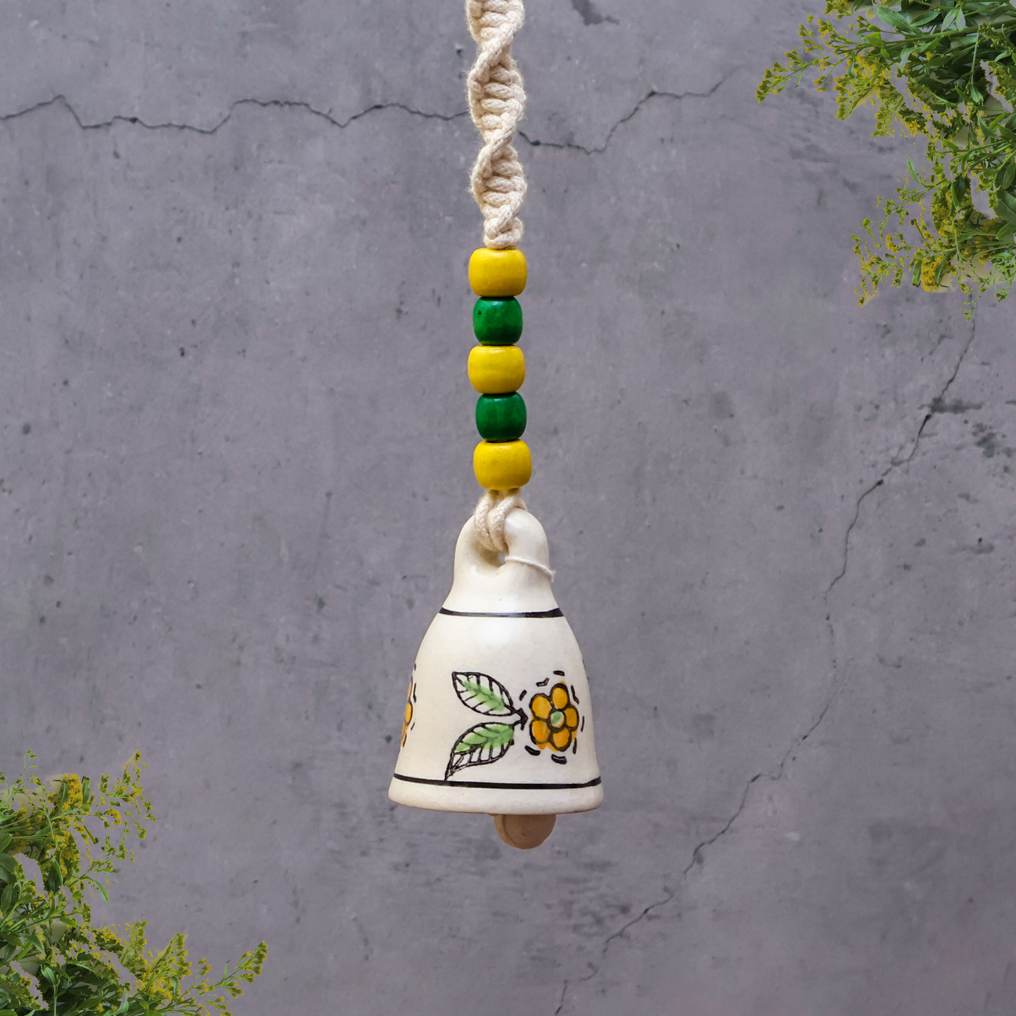 Small Temple Bell Ceramic Macrame Bells with Wooden Beads