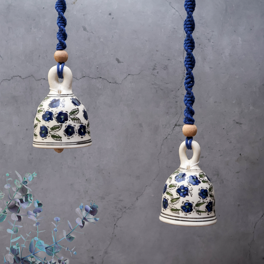 Blue Handmade Macrame Ceramic Bells Bohemian Home Wall Décor